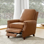 Fauteuil inclinable en cuir véritable style Mid-Century Modern, couleur cigare, orné de clous décoratifs, par HULALA HOME