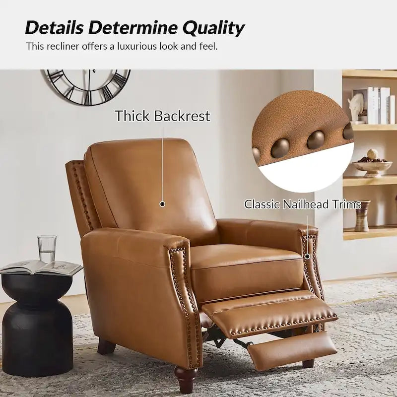 Fauteuil inclinable en cuir véritable style Mid-Century Modern, couleur cigare, orné de clous décoratifs, par HULALA HOME