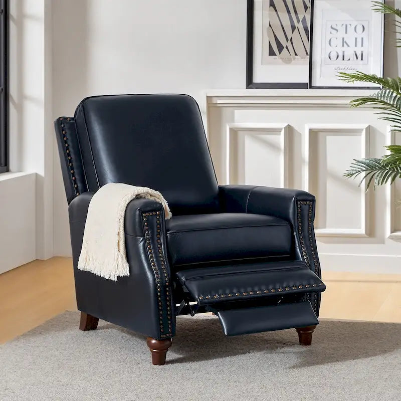 Fauteuil inclinable en cuir véritable style Mid-Century Modern, couleur cigare, orné de clous décoratifs, par HULALA HOME