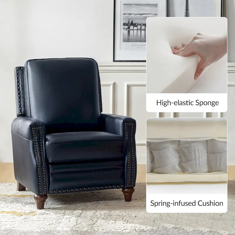 Fauteuil inclinable en cuir véritable style Mid-Century Modern, couleur cigare, orné de clous décoratifs, par HULALA HOME