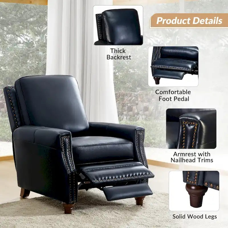 Fauteuil inclinable en cuir véritable style Mid-Century Modern, couleur cigare, orné de clous décoratifs, par HULALA HOME