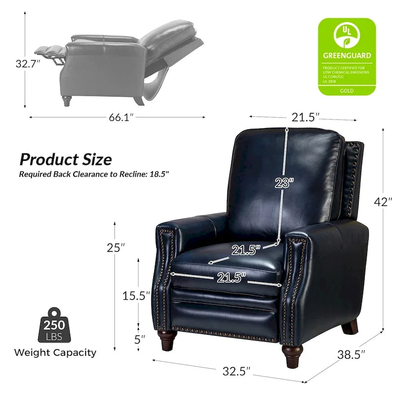 Fauteuil inclinable en cuir véritable style Mid-Century Modern, couleur cigare, orné de clous décoratifs, par HULALA HOME