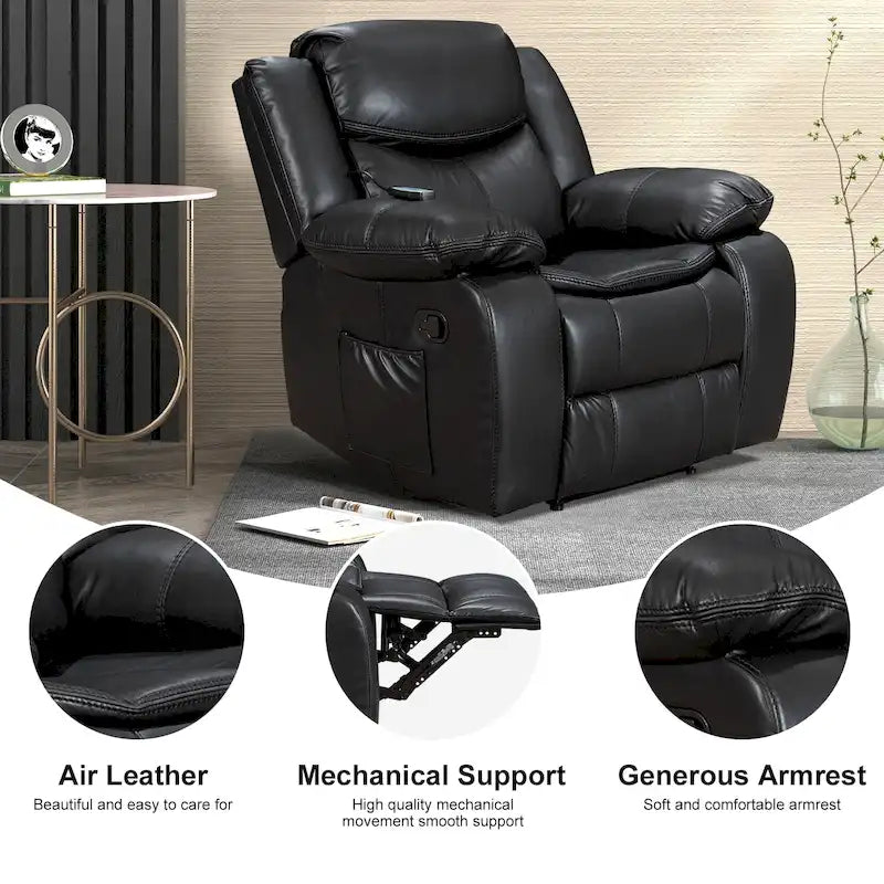 Fauteuil inclinable à large assise en cuir durable avec massage et chauffage