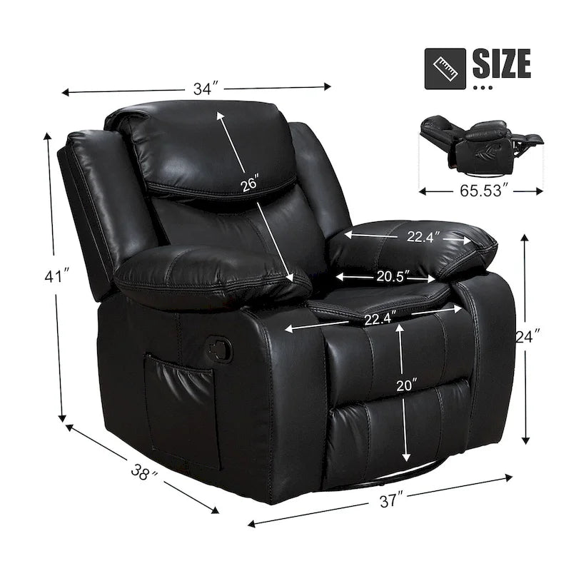 Fauteuil inclinable à large assise en cuir durable avec massage et chauffage