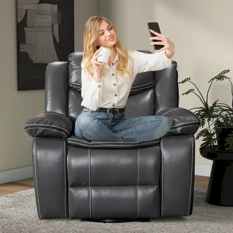 Fauteuil inclinable à large assise en cuir durable avec massage et chauffage