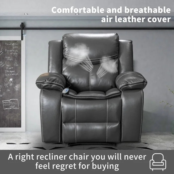 Fauteuil inclinable à large assise en cuir durable avec massage et chauffage