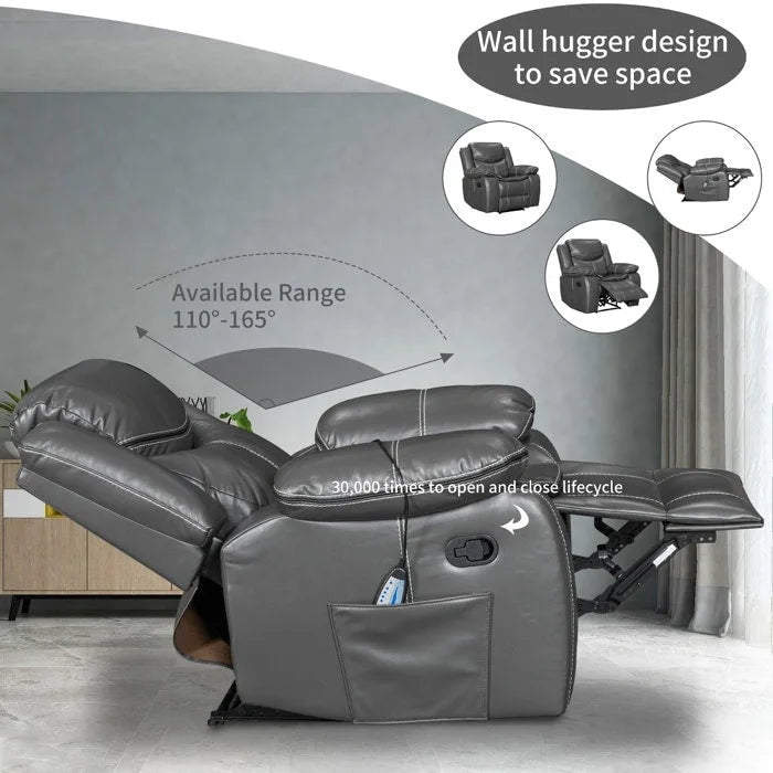 Fauteuil inclinable à large assise en cuir durable avec massage et chauffage