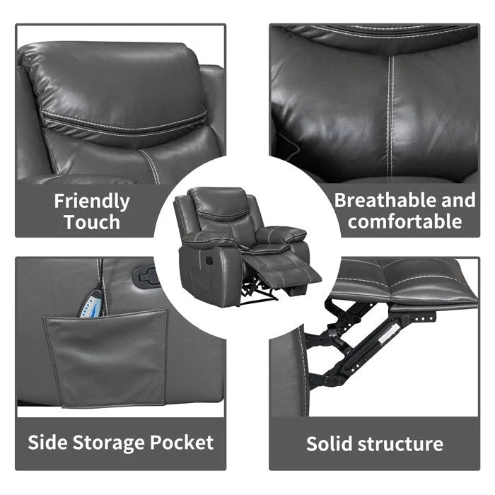 Fauteuil inclinable à large assise en cuir durable avec massage et chauffage