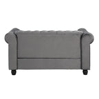Canapé Chesterfield deux places Morden Fort en velours, capitonné, clouté et pieds massifs, idéal pour le salon.