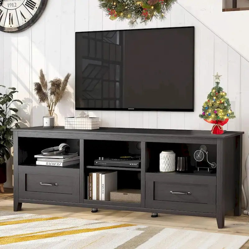 Magnifique meuble TV 70 pouces avec tiroirs, étagères et portes pour salon ou chambre à coucher - 70 pouces