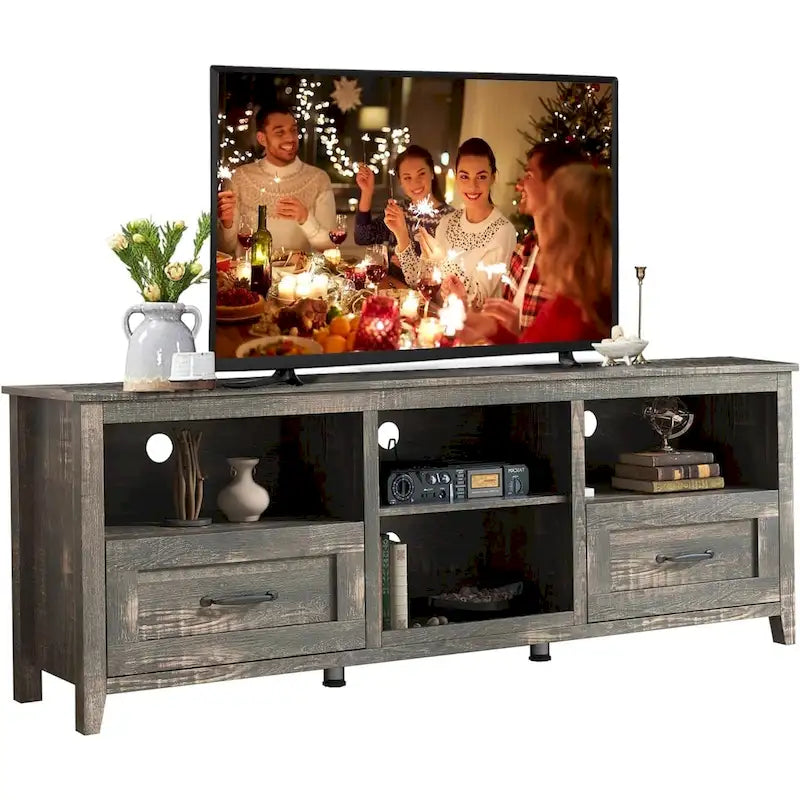 Magnifique meuble TV 70 pouces avec tiroirs, étagères et portes pour salon ou chambre à coucher - 70 pouces