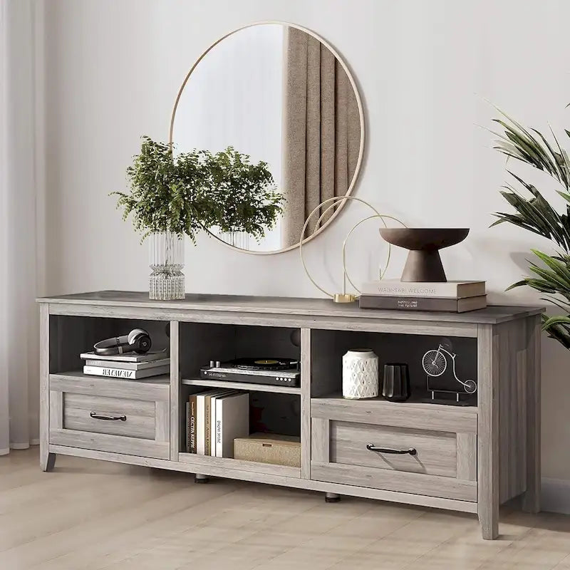Magnifique meuble TV 70 pouces avec tiroirs, étagères et portes pour salon ou chambre à coucher - 70 pouces