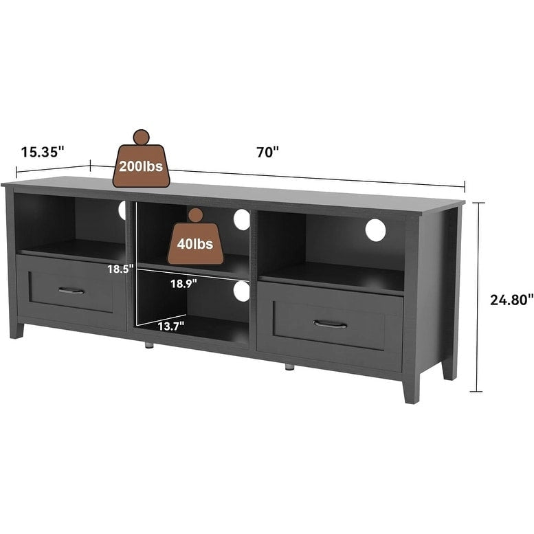 Magnifique meuble TV 70 pouces avec tiroirs, étagères et portes pour salon ou chambre à coucher - 70 pouces