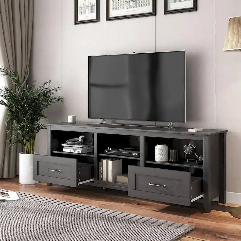 Magnifique meuble TV 70 pouces avec tiroirs, étagères et portes pour salon ou chambre à coucher - 70 pouces