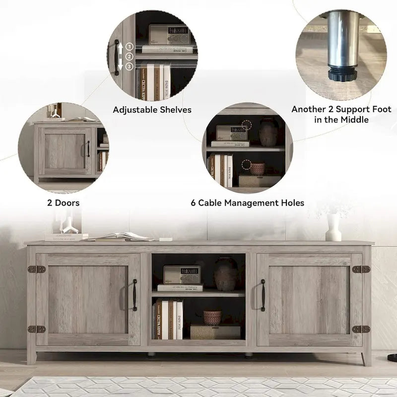 Magnifique meuble TV 70 pouces avec tiroirs, étagères et portes pour salon ou chambre à coucher - 70 pouces