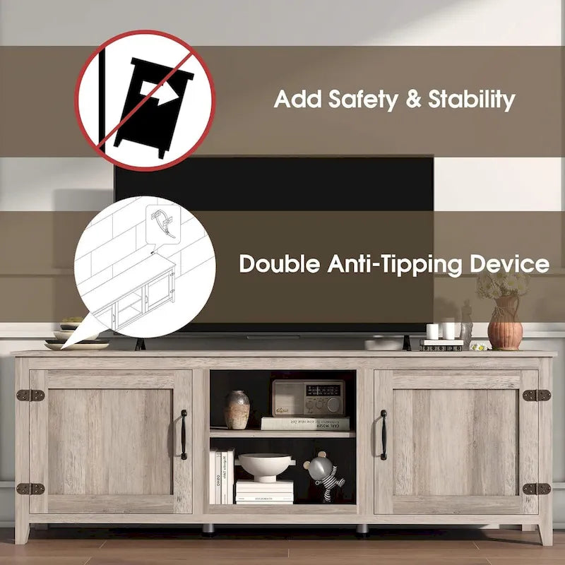 Magnifique meuble TV 70 pouces avec tiroirs, étagères et portes pour salon ou chambre à coucher - 70 pouces