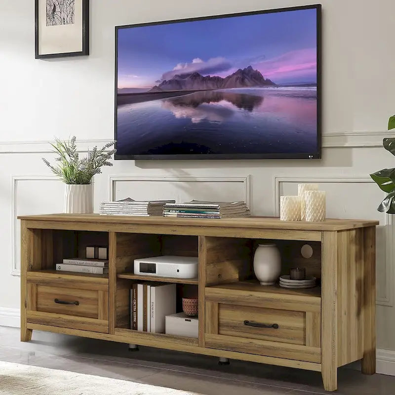 Magnifique meuble TV 70 pouces avec tiroirs, étagères et portes pour salon ou chambre à coucher - 70 pouces