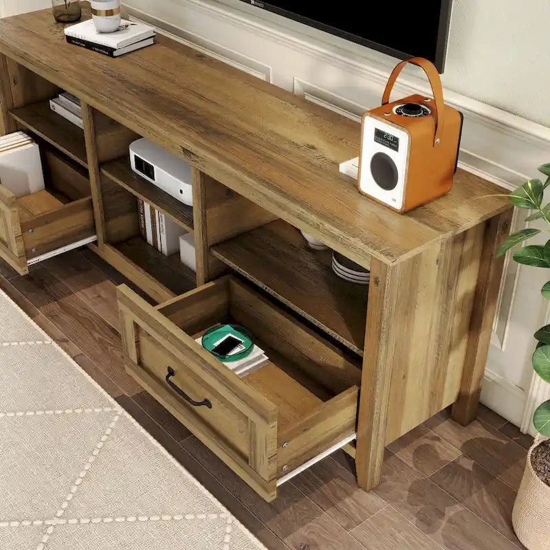 Magnifique meuble TV 70 pouces avec tiroirs, étagères et portes pour salon ou chambre à coucher - 70 pouces