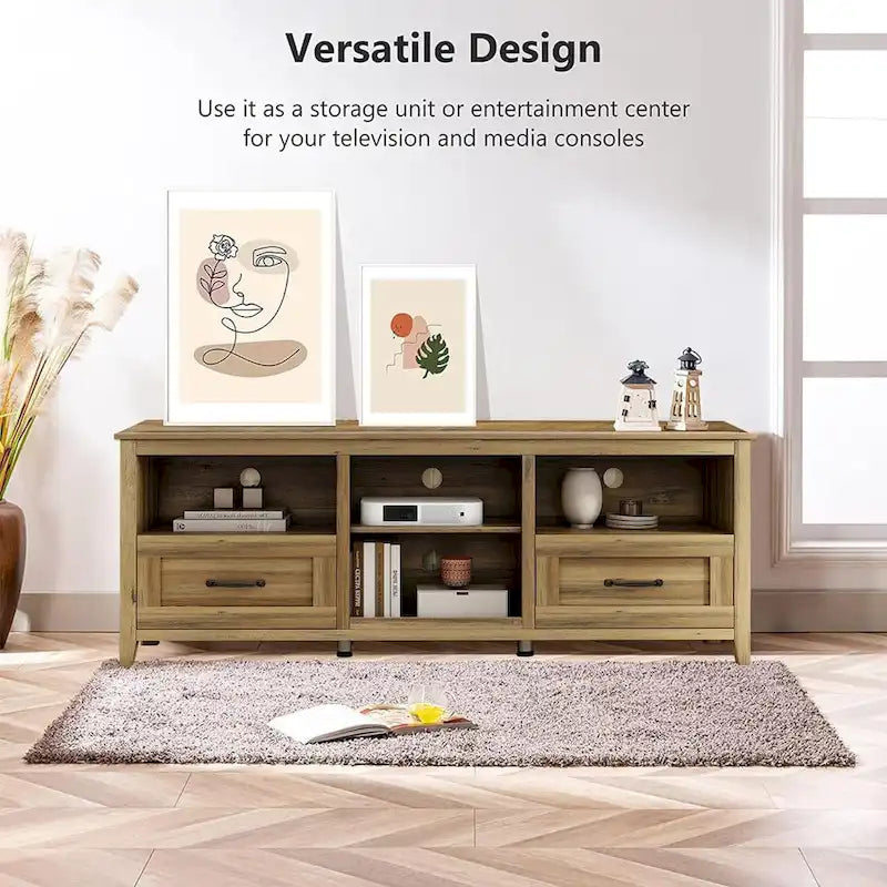 Magnifique meuble TV 70 pouces avec tiroirs, étagères et portes pour salon ou chambre à coucher - 70 pouces