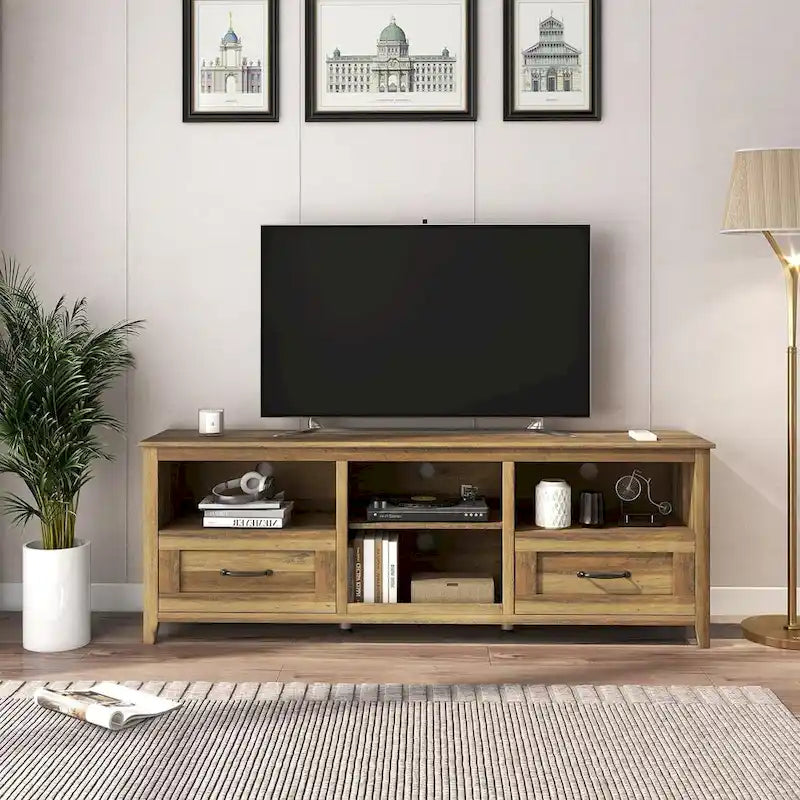 Magnifique meuble TV 70 pouces avec tiroirs, étagères et portes pour salon ou chambre à coucher - 70 pouces