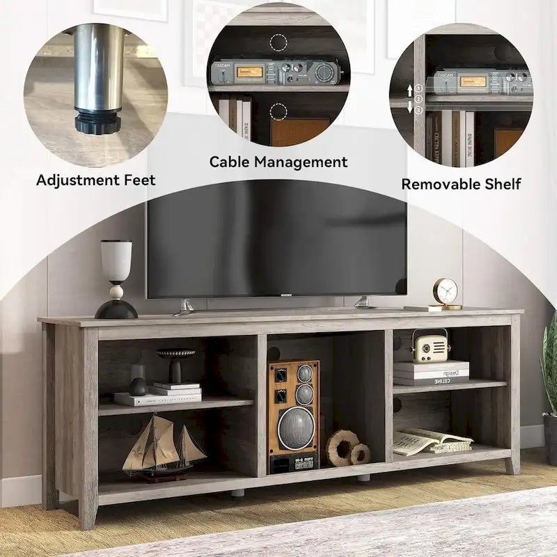 Magnifique meuble TV 70 pouces avec tiroirs, étagères et portes pour salon ou chambre à coucher - 70 pouces