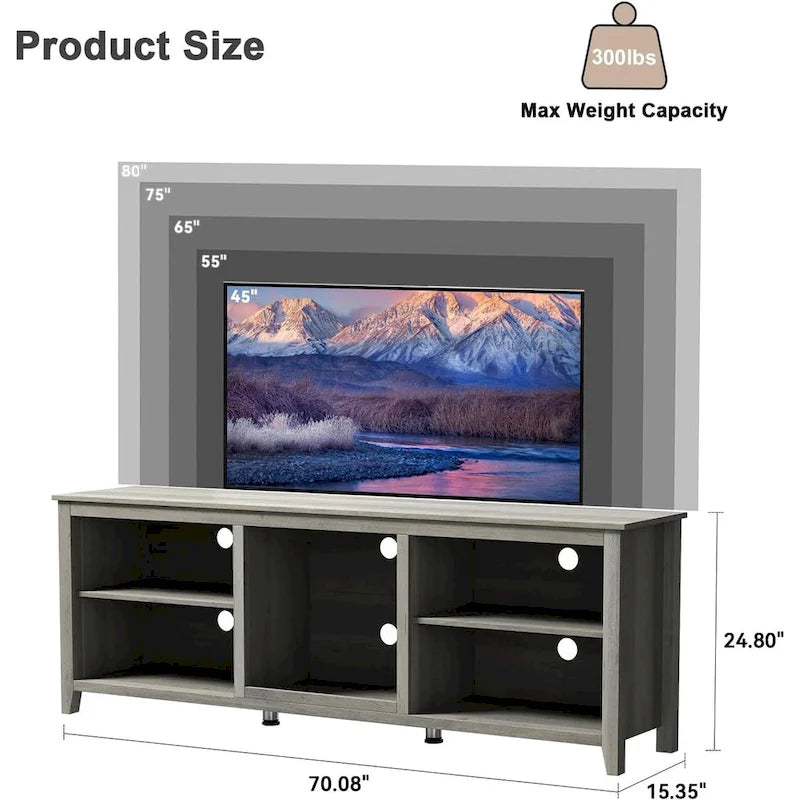 Magnifique meuble TV 70 pouces avec tiroirs, étagères et portes pour salon ou chambre à coucher - 70 pouces