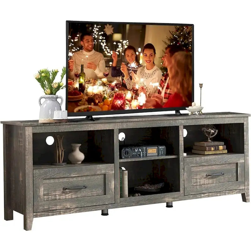 Magnifique meuble TV 70 pouces avec tiroirs, étagères et portes pour salon ou chambre à coucher - 70 pouces
