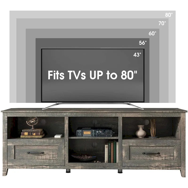 Magnifique meuble TV 70 pouces avec tiroirs, étagères et portes pour salon ou chambre à coucher - 70 pouces