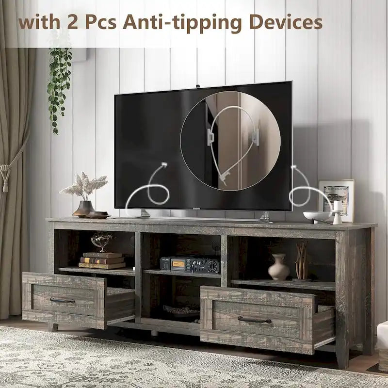 Magnifique meuble TV 70 pouces avec tiroirs, étagères et portes pour salon ou chambre à coucher - 70 pouces