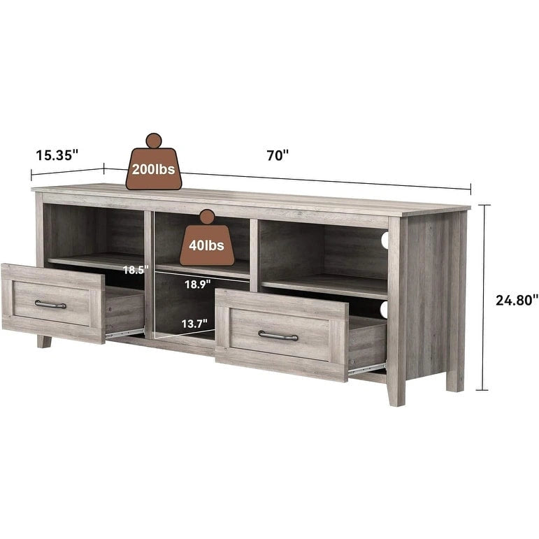 Magnifique meuble TV 70 pouces avec tiroirs, étagères et portes pour salon ou chambre à coucher - 70 pouces