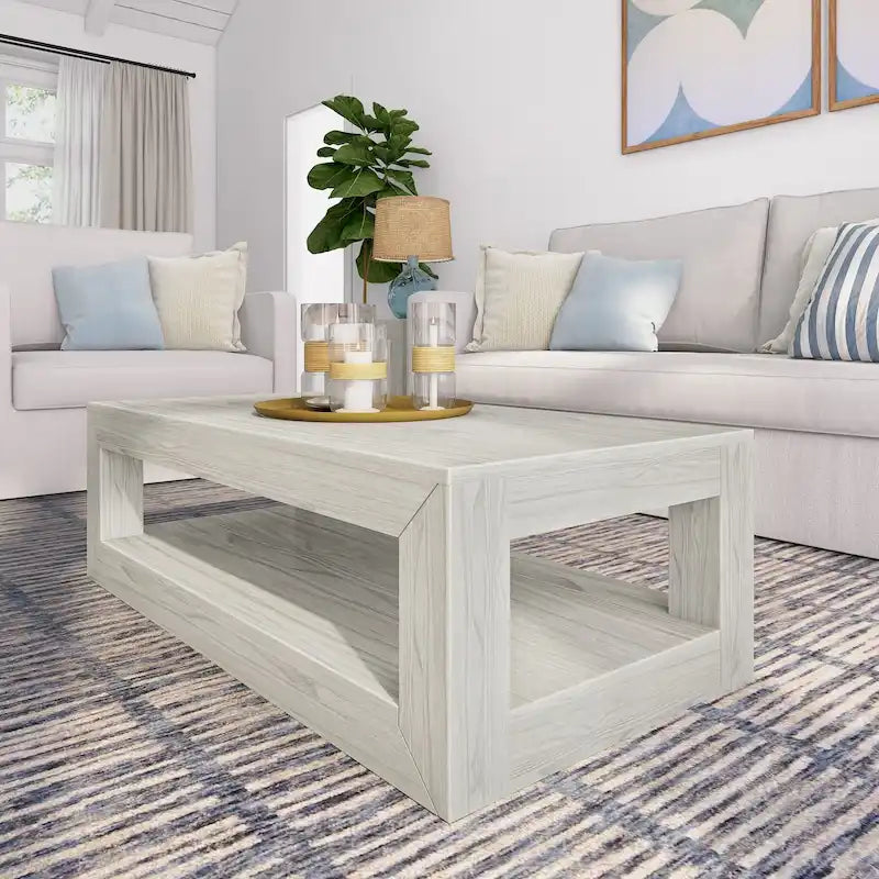 Table basse rectangulaire moderne Plank and Beam avec étagère
