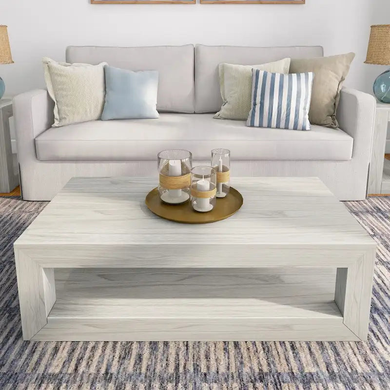 Table basse rectangulaire moderne Plank and Beam avec étagère