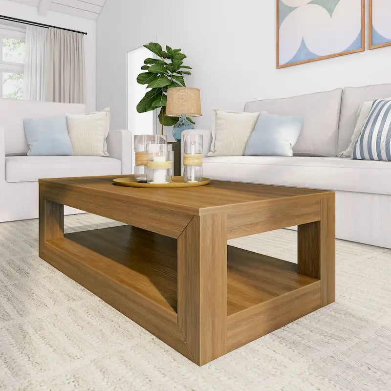 Table basse rectangulaire moderne Plank and Beam avec étagère