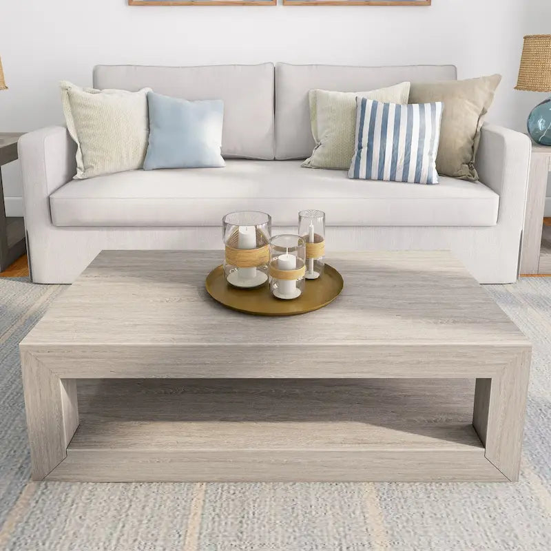Table basse rectangulaire moderne Plank and Beam avec étagère
