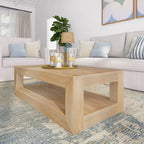 Table basse rectangulaire moderne Plank and Beam avec étagère