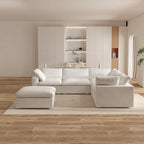 Grand canapé d'angle rembourré de duvet avec pouf pour salon