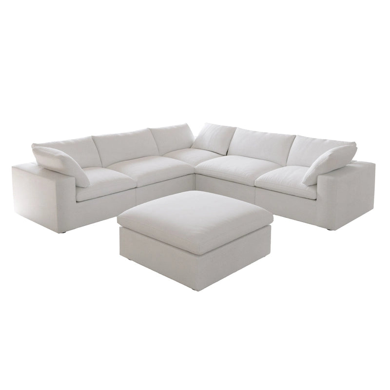 Grand canapé d'angle rembourré de duvet avec pouf pour salon