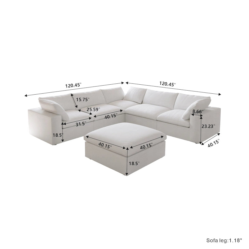 Grand canapé d'angle rembourré de duvet avec pouf pour salon