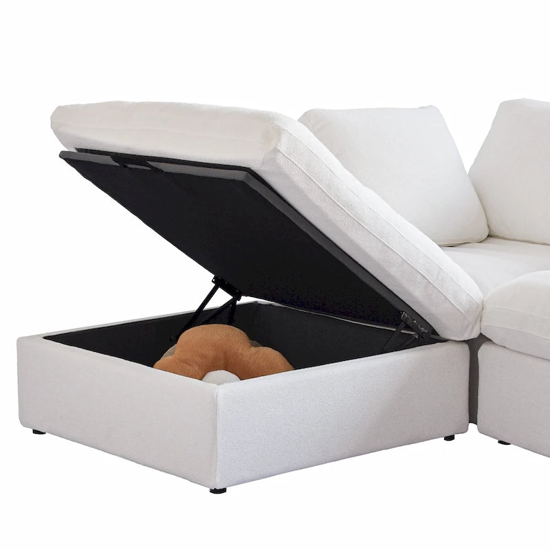 Grand canapé d'angle rembourré de duvet avec pouf pour salon