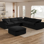 Grand canapé d'angle rembourré de duvet avec pouf pour salon