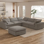 Grand canapé d'angle rembourré de duvet avec pouf pour salon