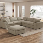 Grand canapé d'angle rembourré de duvet avec pouf pour salon