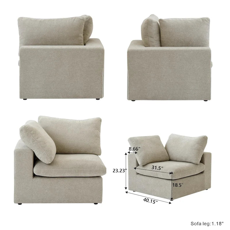 Grand canapé d'angle rembourré de duvet avec pouf pour salon