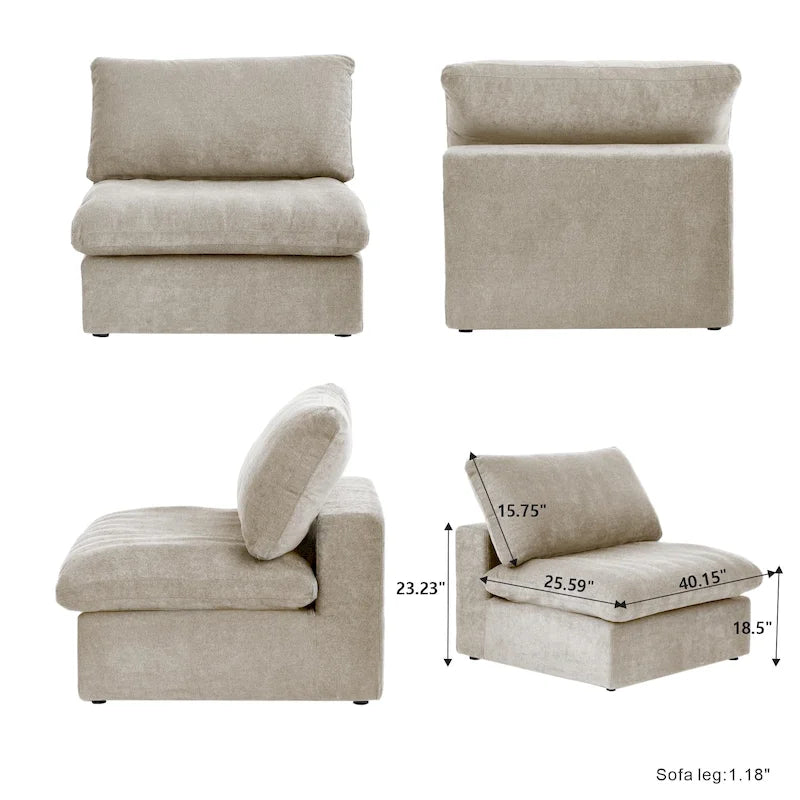 Grand canapé d'angle rembourré de duvet avec pouf pour salon