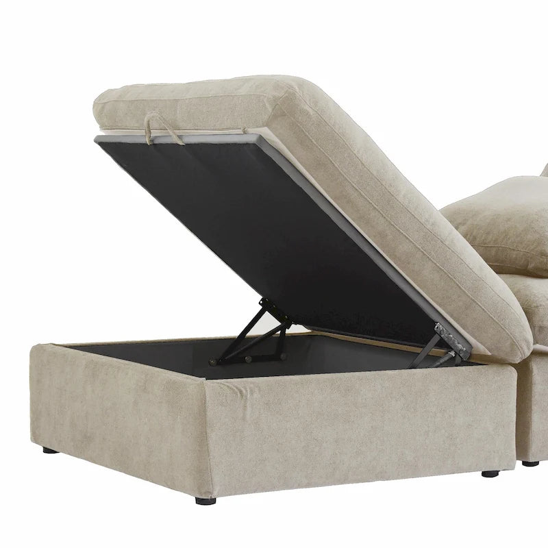 Grand canapé d'angle rembourré de duvet avec pouf pour salon