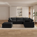Grand canapé d'angle rembourré de duvet avec pouf pour salon
