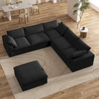 Grand canapé d'angle rembourré de duvet avec pouf pour salon