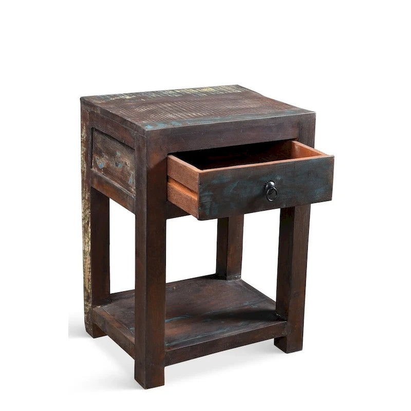 Table d'appoint artisanale en bois recyclé (Inde)