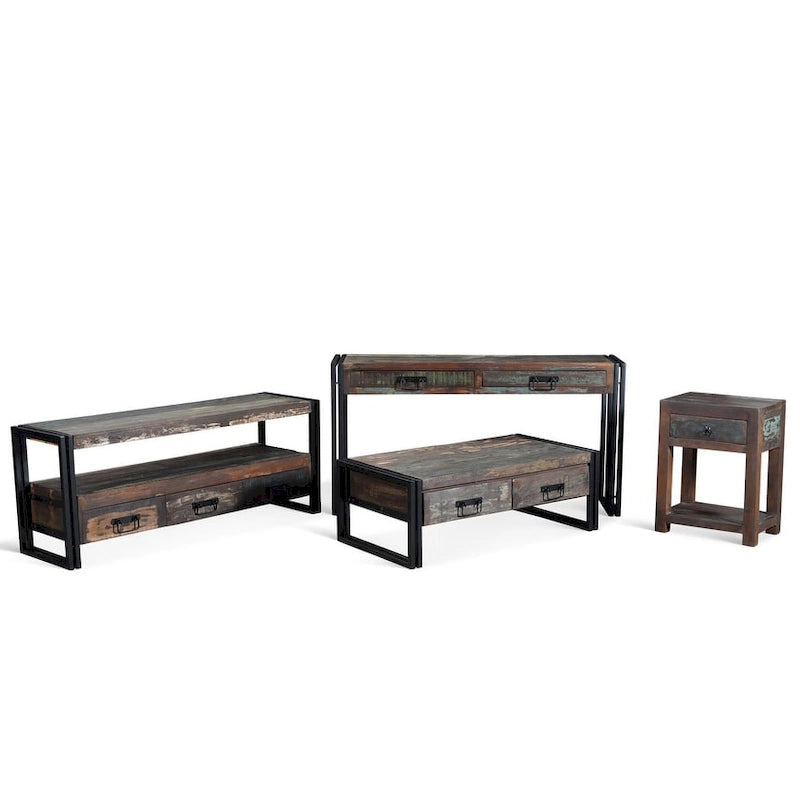 Table d'appoint artisanale en bois recyclé (Inde)