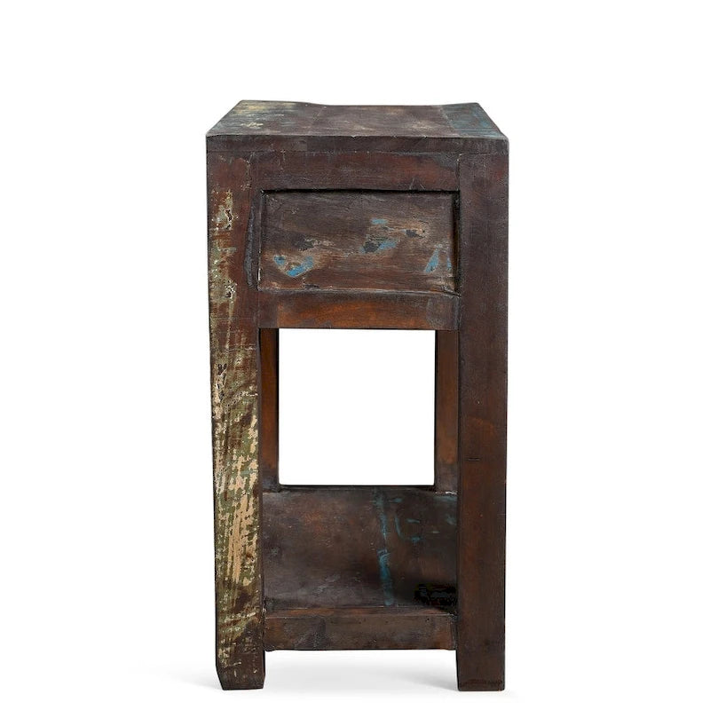 Table d'appoint artisanale en bois recyclé (Inde)